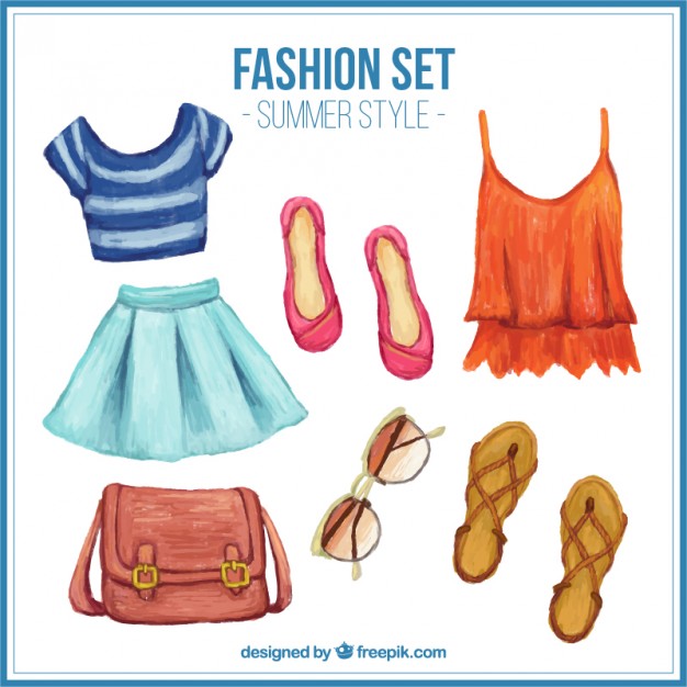 626x626 Watercolor Summertime Cute Clothes Vector Free Download