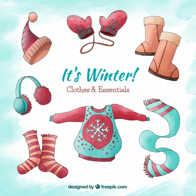 626x626 Watercolor Winter Clothes Amp Essentials Vector Free Download