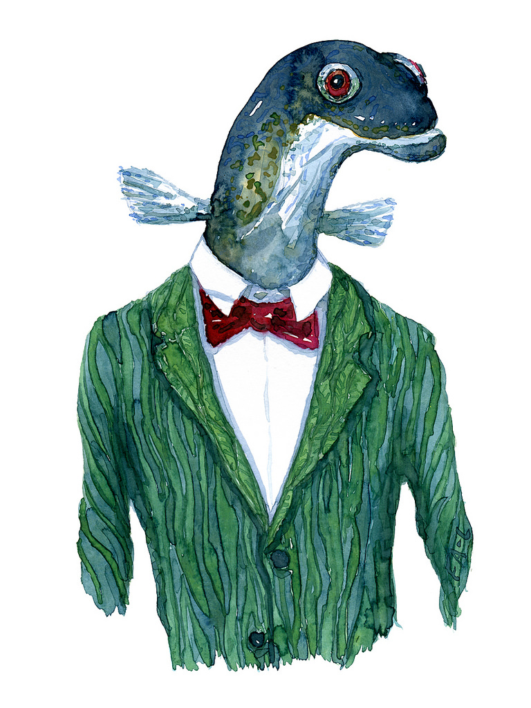 768x1024 Watercolor Animal Eal Aal Man In Suit Clothes Artwork By