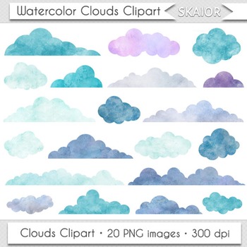 350x350 Watercolor Clouds Clip Art Digital Clouds Clipart Scrapbooking