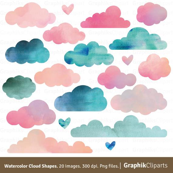 570x570 Watercolor Clouds Shapes. Clouds Clipart Watercolor Clipart Etsy
