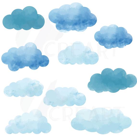 570x570 Watercolor Clouds Silhouette Pack. Eps Png Jpg Pdf Svg Etsy