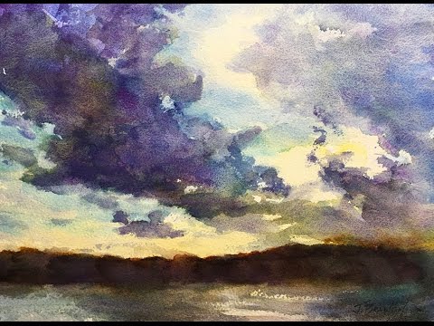 480x360 Sunset Clouds Watercolor Painting Tutorial 4k