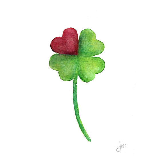 570x570 Four Leaf Clover Heart Watercolor Print