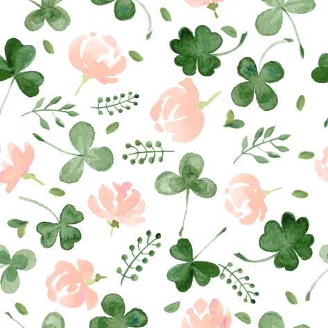473x473 Watercolor Clover And Little Flowers Seamless Vector Pattern