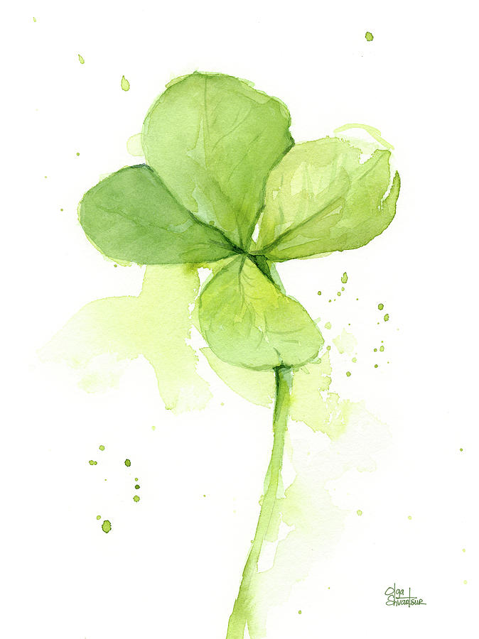 674x900 Clover Watercolor Painting By Olga Shvartsur