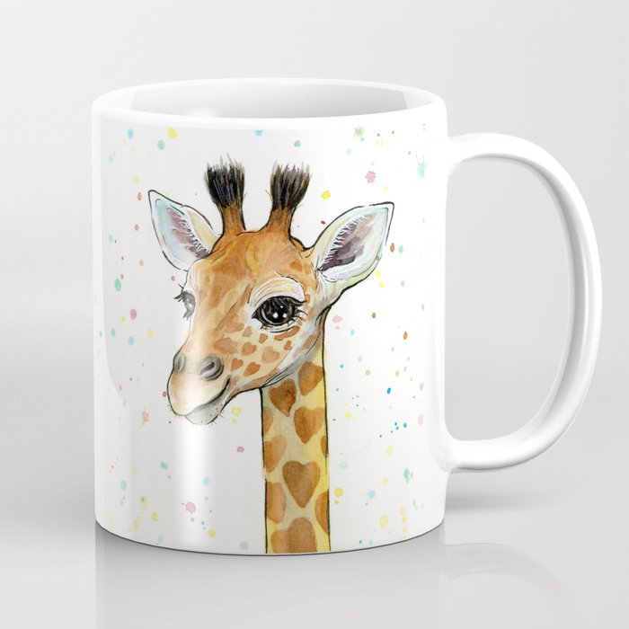700x700 Giraffe Baby Animal With Hearts Watercolor Coffee Mug By Olechka