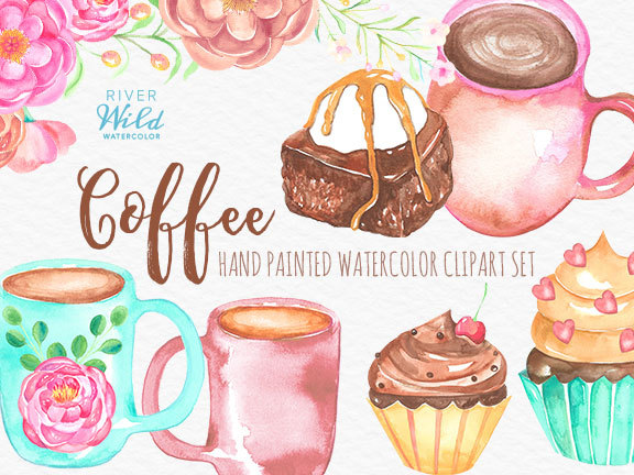 576x432 Coffee Clipart Set Watercolor Coffee Clipart Set Commercial Etsy