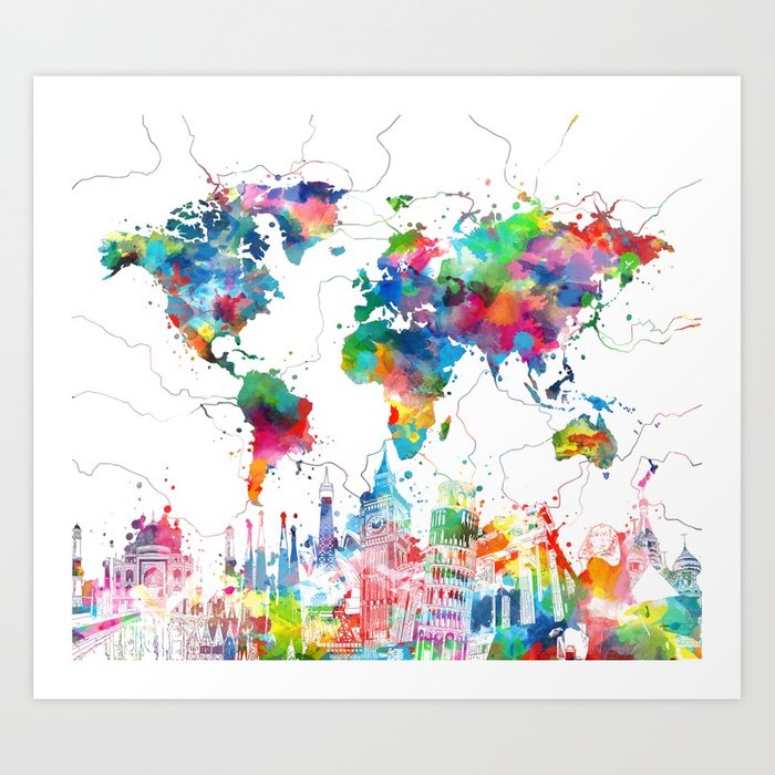 700x700 World Map Watercolor Collage Art Print By Bekimart Society6