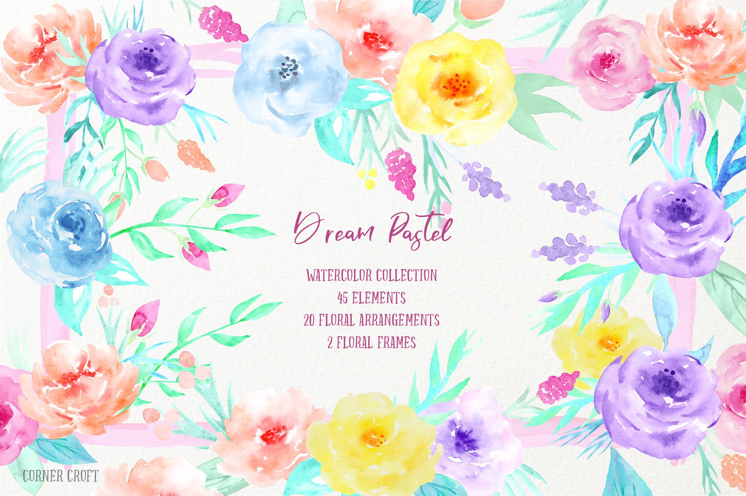 2417x1609 Watercolor Clipart Dream Pastel Collection, Pink, Purple, Blue