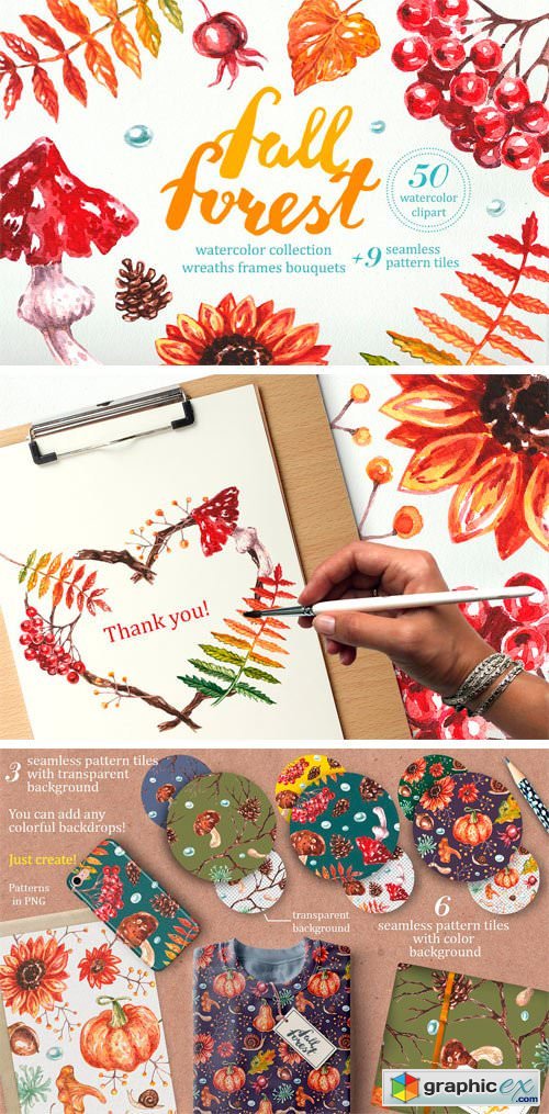 500x1015 Watercolor Collection Fall Forest Free Download Vector Stock