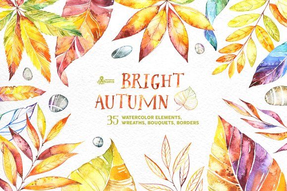 580x386 Bright Autumn. Watercolor Collection By Octopusartis On