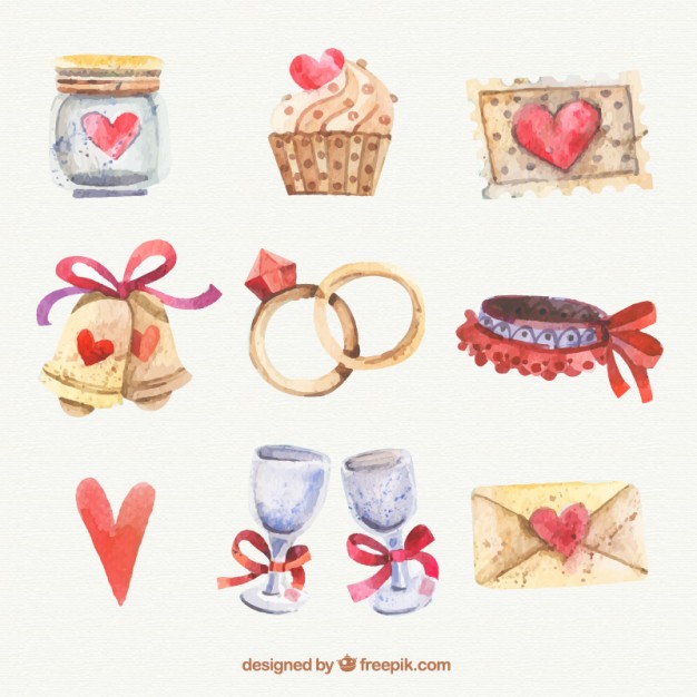 626x626 Watercolor Collection Of Wedding Elements Vector Free Download