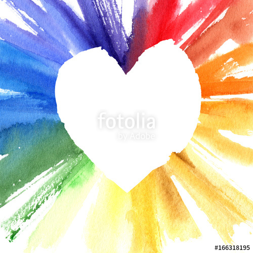 500x500 Watercolor Color Wheel Heart Frame. Greeting Card With Copyspace