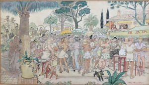 300x172 Original Henry Fournier Color Drawing Ink Watercolor Deco Comic