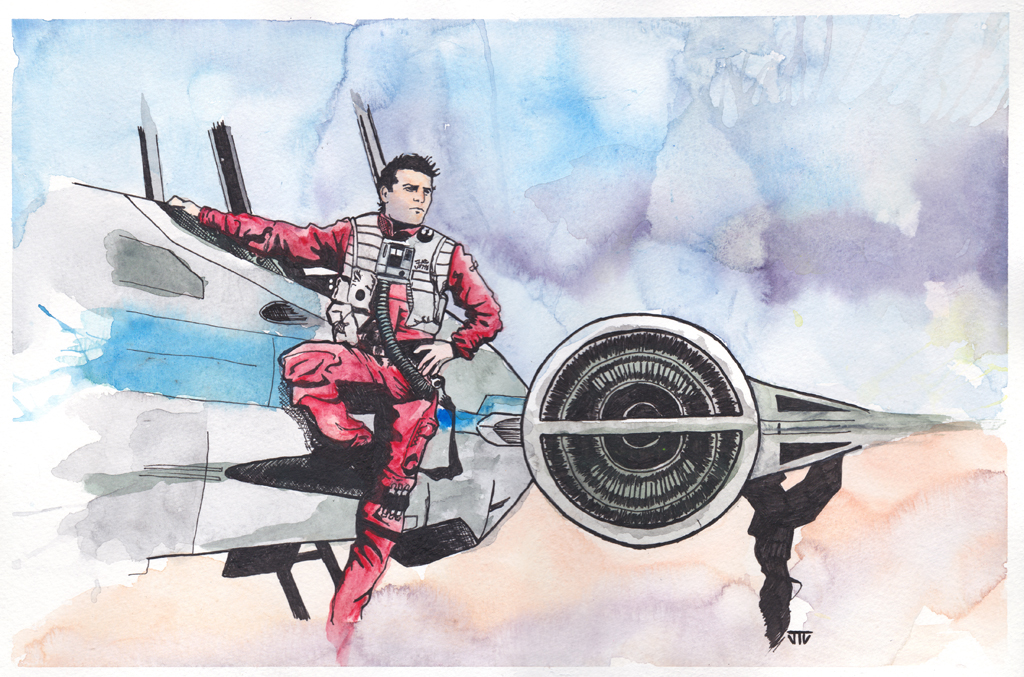 1024x677 Oc] Comic Book Style Poe Dameron By Myself. Ink Amp Watercolor