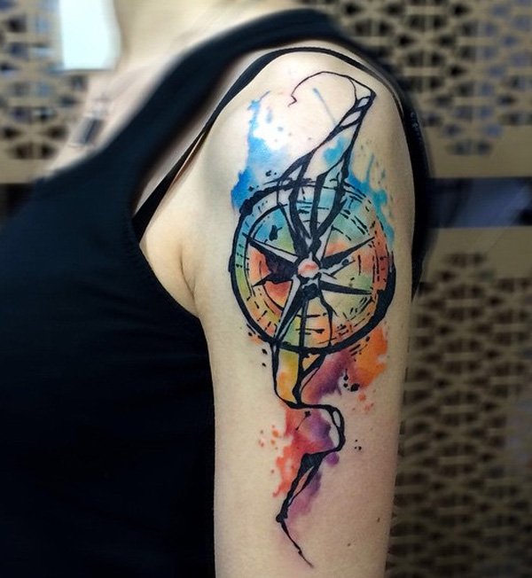 Watercolor Compass Tattoo