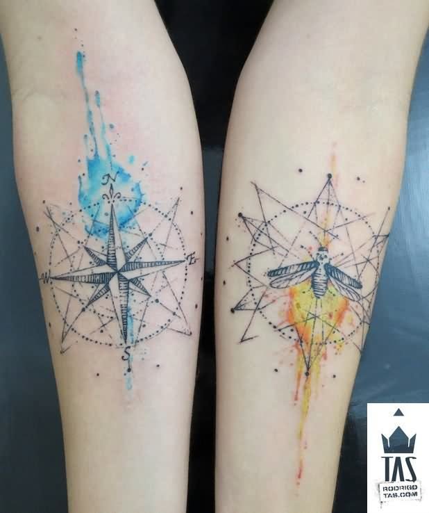 618x738 Watercolor Nautical Compass Tattoos