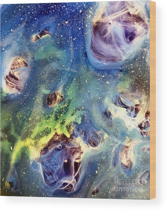 585x740 Constellation Dragon Abstract Watercolor Painting Wood Print By