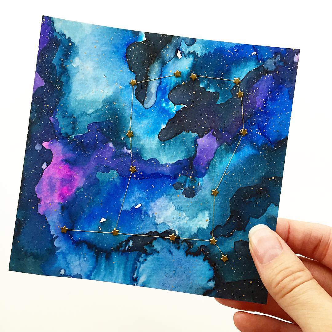 1080x1080 Gold Constellation In A Hand Painted Watercolor Galaxy Maiden