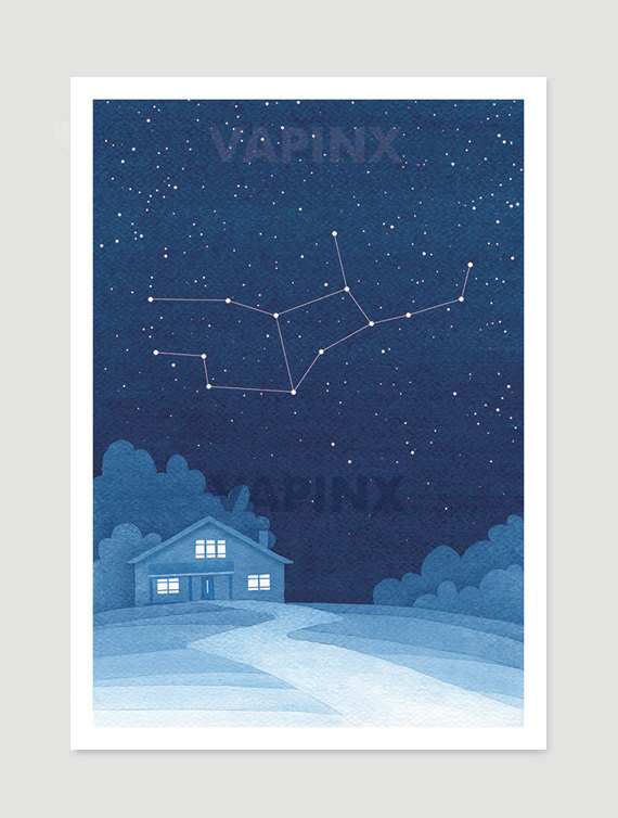 570x754 Virgo Zodiac Watercolor Painting Constellation Giclee Print Wall