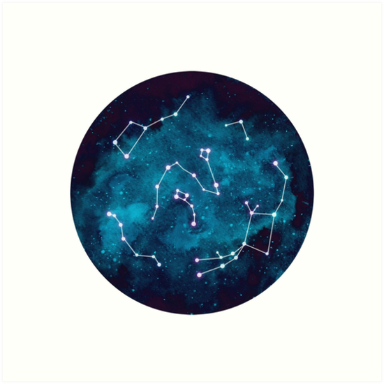 550x550 Watercolor Constellation Blue Art Prints By Nikury Redbubble