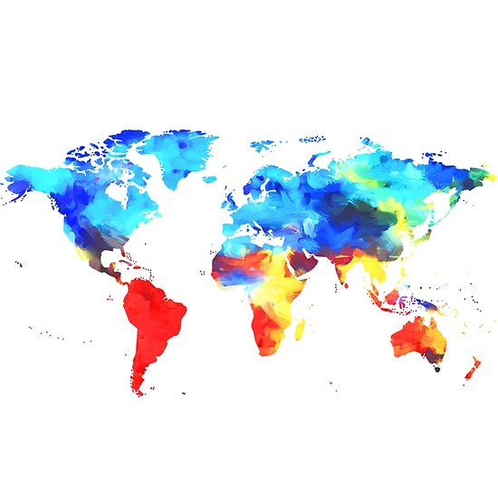 550x550 Painted Watercolor Art Map Of The World Earth Continents Posters