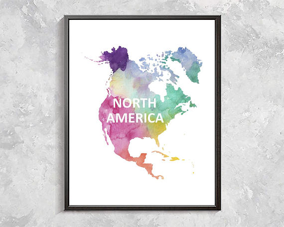 570x456 Rainbow World Map Prints Watercolor Continents Print America