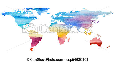 450x245 2d Hand Drawn Illustration Of World Map. Color Gradiented