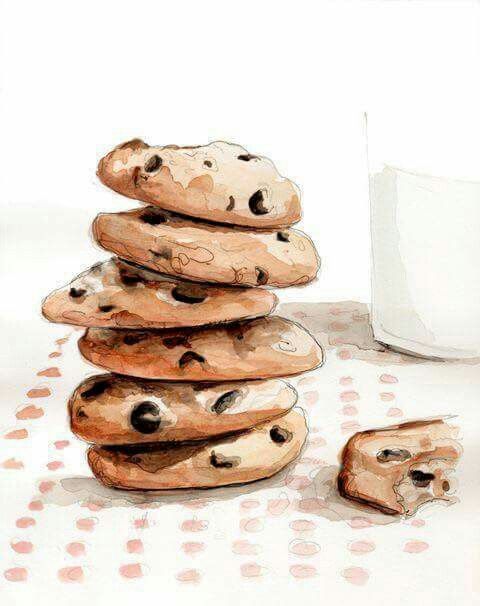 480x606 Watercolor Chocolate Chip Cookies Sweet Art Chip