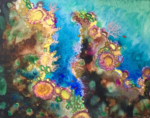 570x449 Undersea Watercolor Painting Coral Reef Ocean Watercolor On Etsy