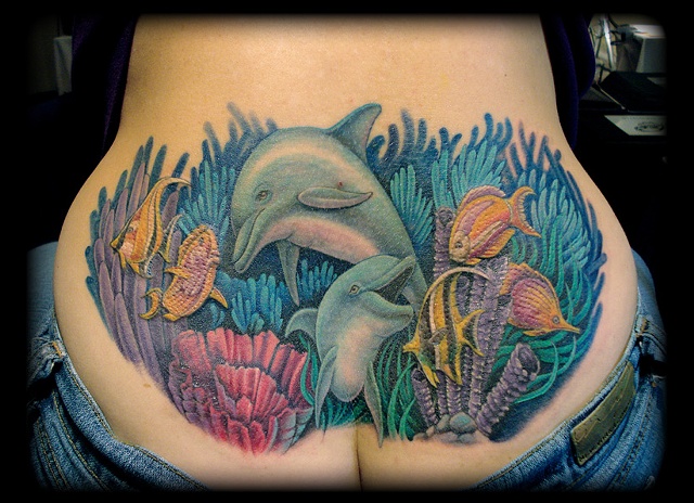 640x464 Girl Abstract Dolphin Fish Tattoos Gallery Design Idea For Men And
