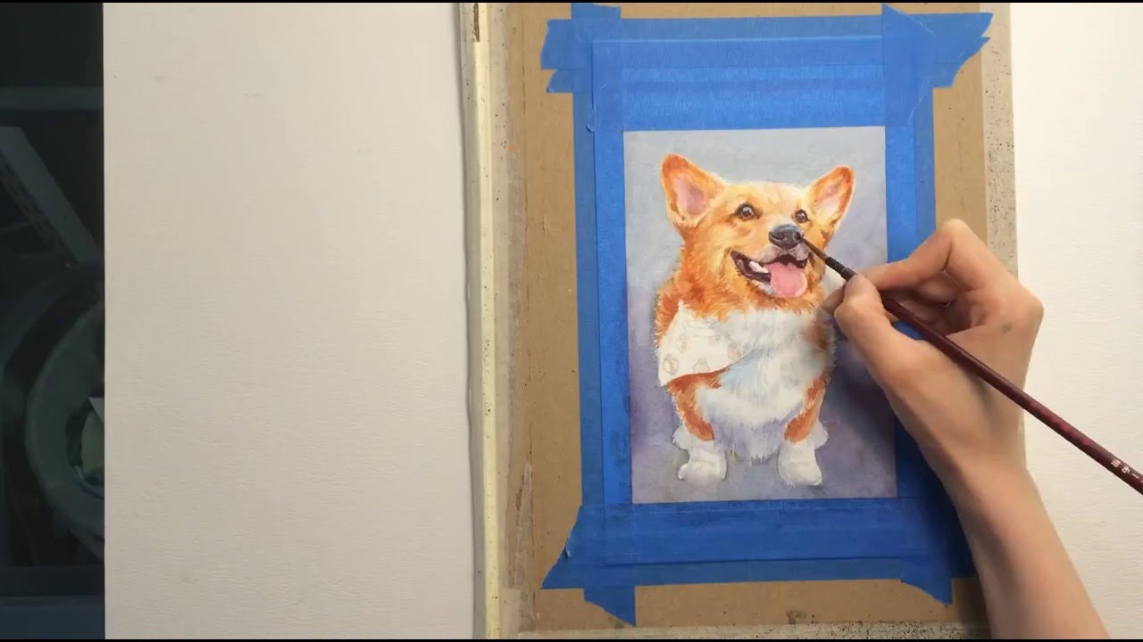 1280x720 Time Lapse Watercolor Pet Portrait (Corgi)