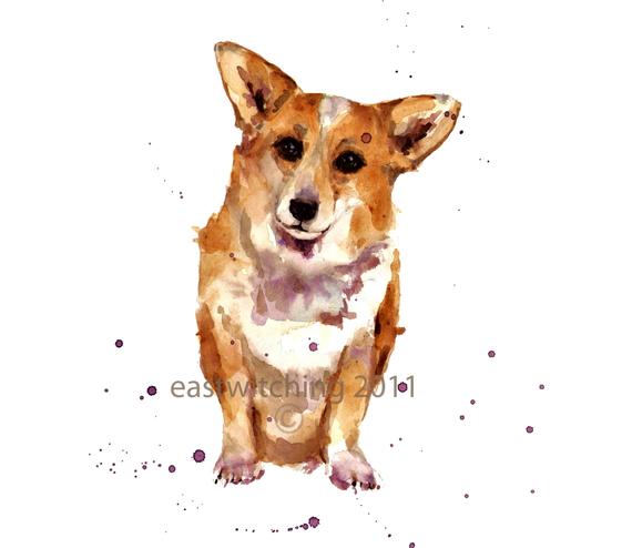 570x494 Watercolor Corgi Print Etsy