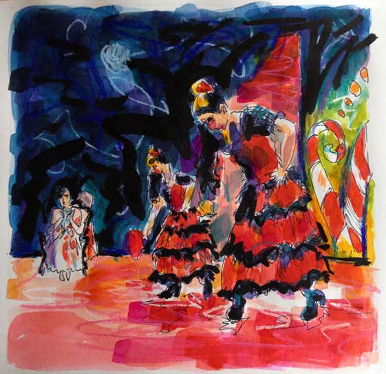 561x543 Nutcracker Vibrant Watercolor Painting Spanish Dancers