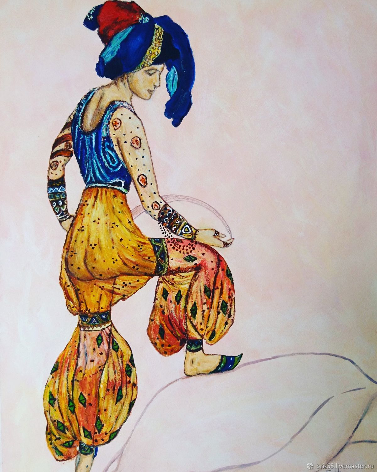 1200x1500 Watercolor Sketch Of A Costume Of Blue Sultans For The Ballet