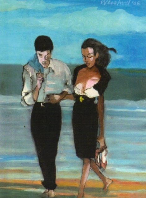 471x640 Harry Weisburd Artwork Beach Couple Original Watercolor