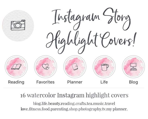 570x459 Instagram Story Highlight Cover Set Of 16 Pink Watercolor Etsy