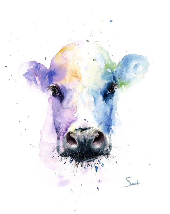550x692 Spirit Cow Watercolor Print Watercolor Animal Paintings