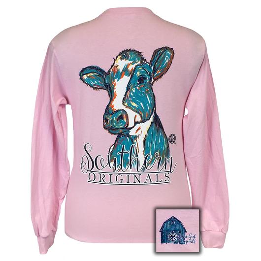 530x530 Watercolor Cow Longsleeve Light Pink Girliegirloriginals