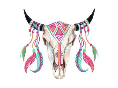 473x355 Watercolor Cow Skull Posters By Tanycya