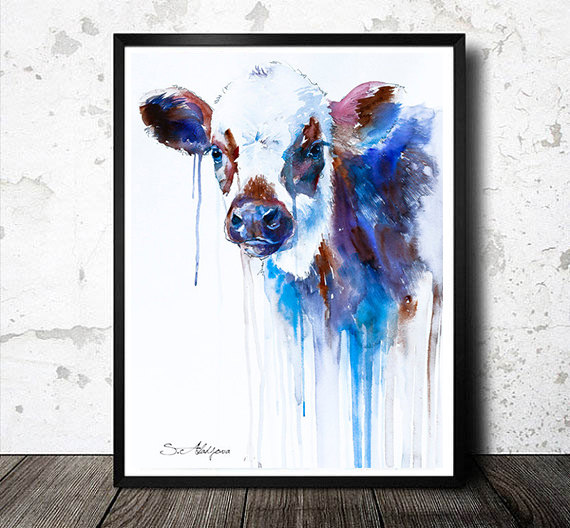 570x528 Cow Watercolor Painting Print
