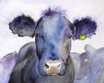 340x270 Black Angus Watercolor Painting Canvas Print Cattle Art Print Etsy
