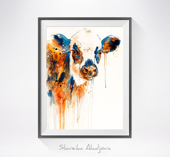570x525 Cow 2 Watercolor Painting Print