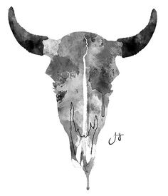 Watercolor Cow Skull