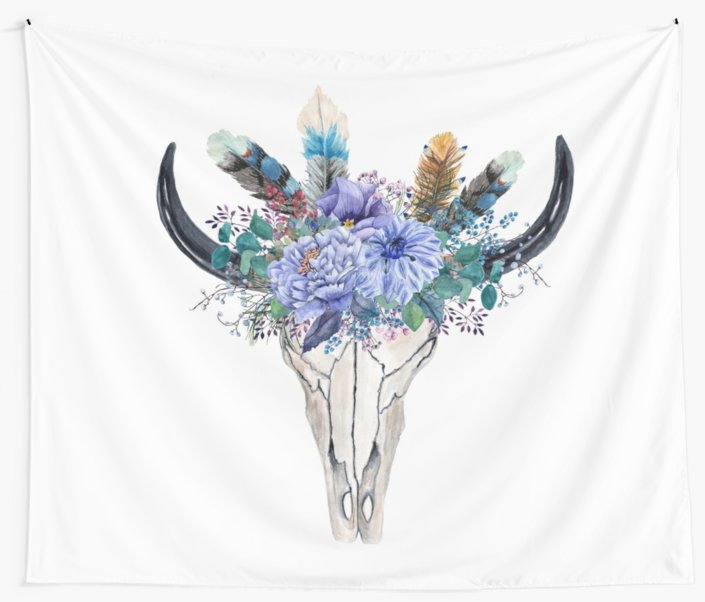 705x602 Cow Skull Watercolor Wall Tapestries By Pixelofart Redbubble