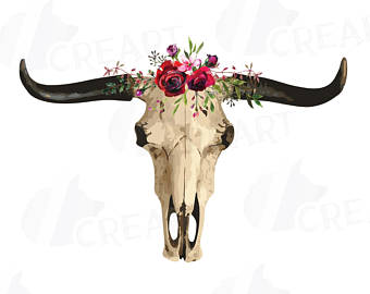 340x270 Bull Skull With Watercolor Berries And Pine Tree Clip Art