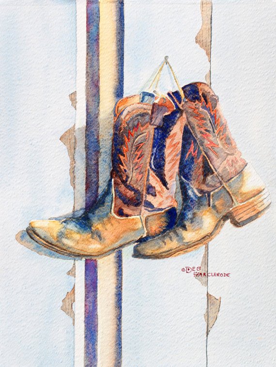 570x758 Items Similar To Art, Watercolor Painting,cowboy Boots Art Print