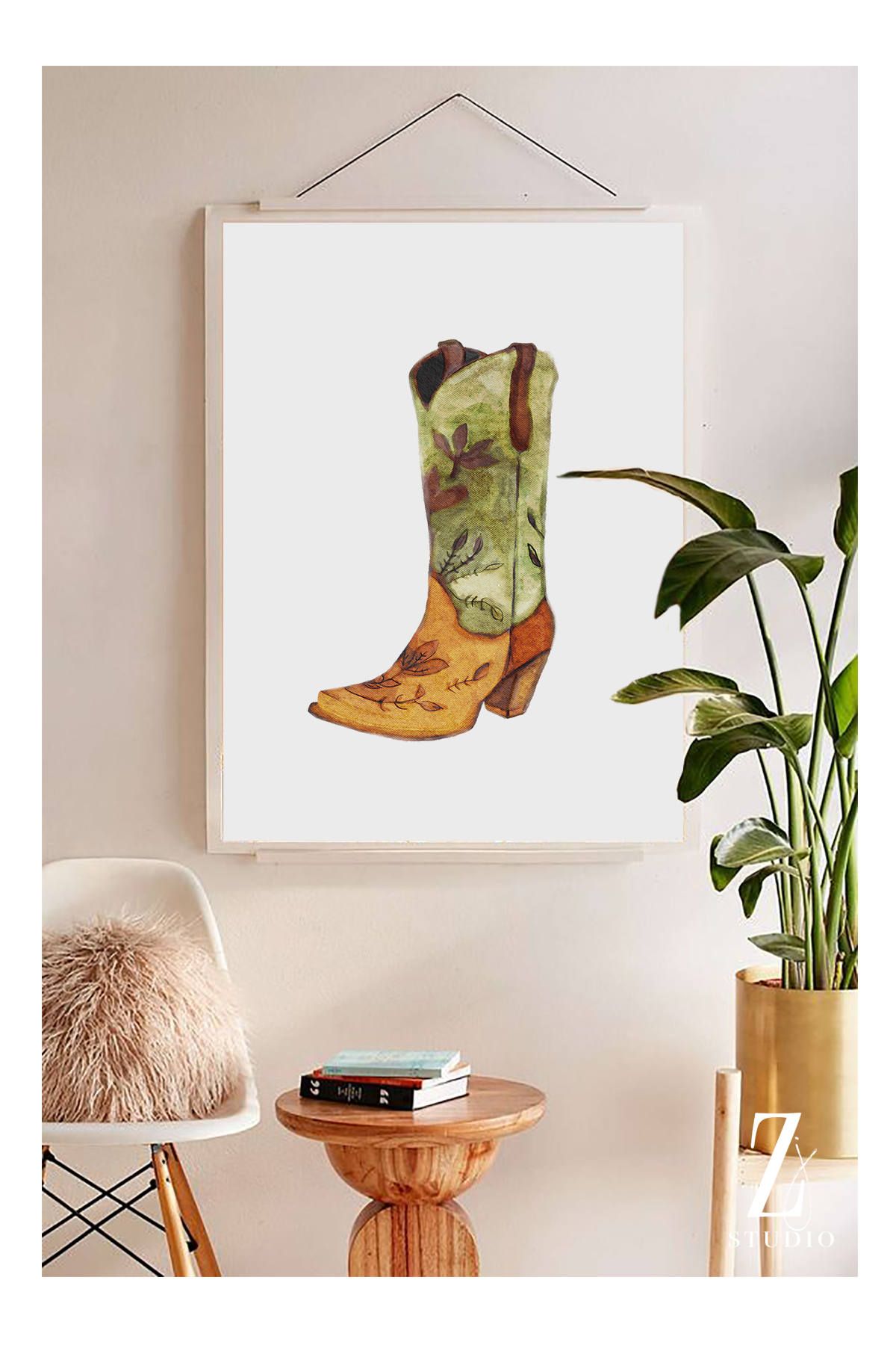 1200x1800 Watercolour Cowboy Boots, Art Print, Instant Download, Western