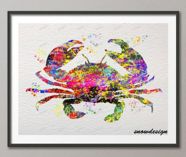 640x539 Diy Original Watercolor Crab Wall Art Canvas Painting Poster
